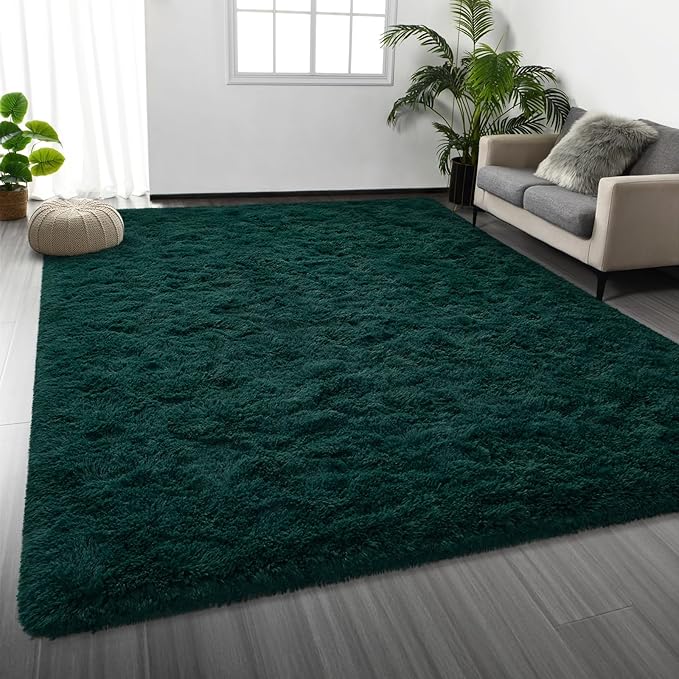 Soft Deep Green Area Rug Shaggy Rugs Fluffy Carpets for Living Room Bedroom Girls Room Nursery Home Decor, 4 X 6 Dark Green Tie-Dyed Plush Fuzzy Rugs, Shag Indoor Floor Bedside Rug