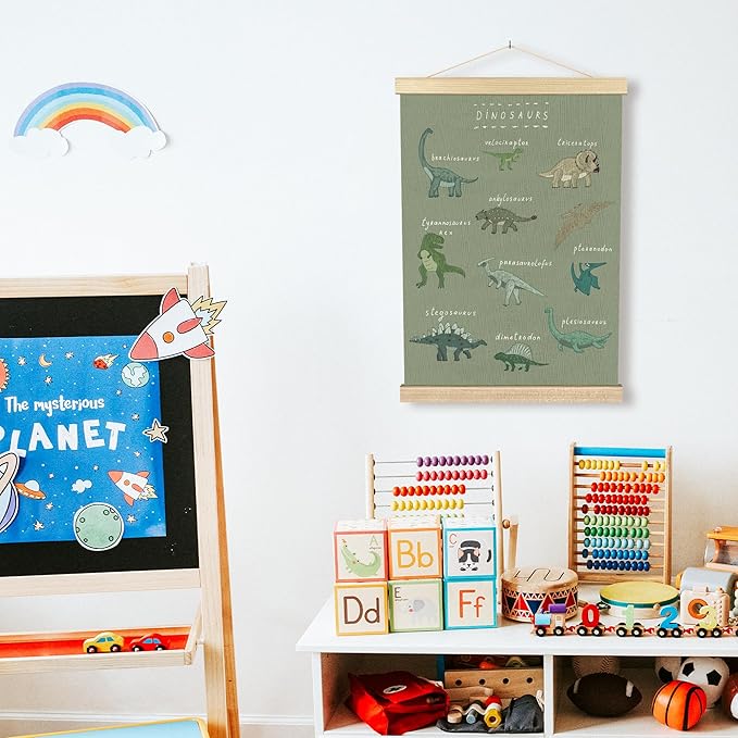 BCUANGD Dinosaur Dino Wall Decor - Light GreenBaby Toddler Boys Room Wall Art Poster Hanger with Wood Frames, Inspirational Wall Hanging Canvas Decor for Kids Room Nursery Bedroom, 12x16 Inches