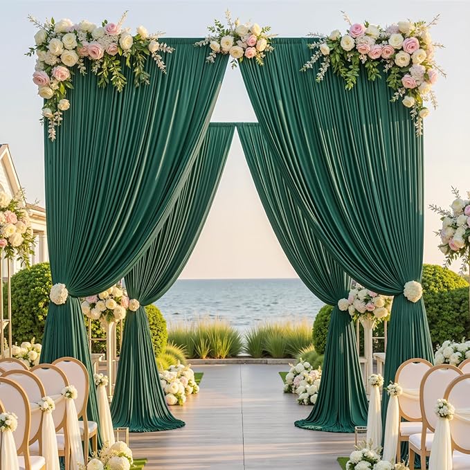 10×12ft Wrinkle Free Hunter Green Backdrop Curtain for Wedding Parties, 2 Panels 5×12ft Long Soft Silky Polyester Backdrop Drapes Photo Back Drop Curtains for Jungle Party Photography Background Cloth