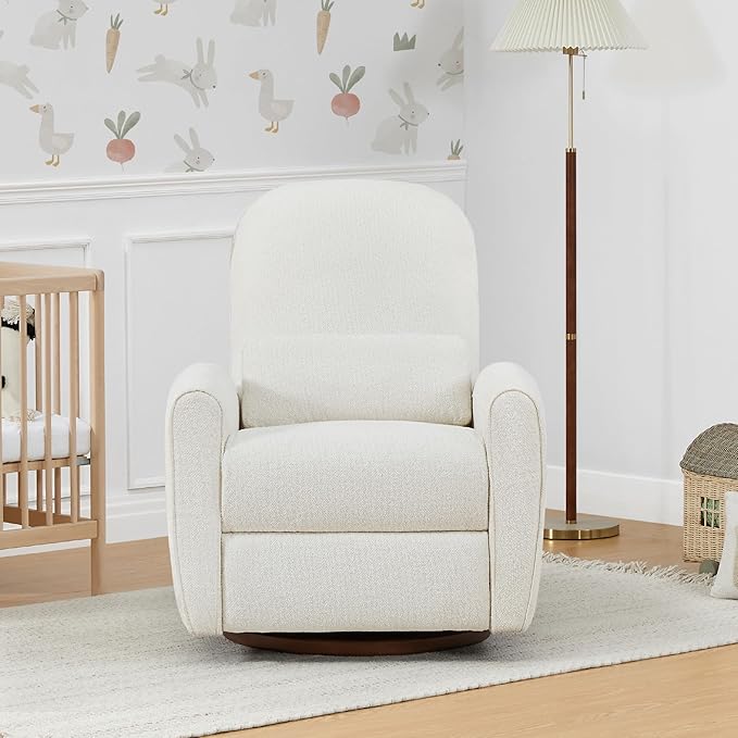 Watson & Whitely Power Recliner Chairs, Swivel Nursery Recliner Glider with Pillow Lumbar Support & Solid Wood Base for Living Room, Cream