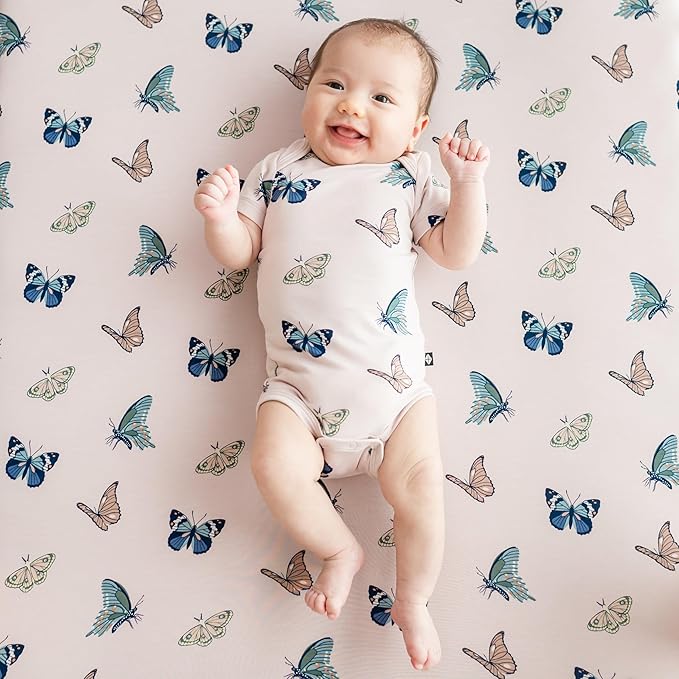 Kyte Baby Soft Crib Sheet - Standard Fitted Crib Sheet Made with Rayon from Bamboo, Ultra-Gentle and Breathable (Blush Butterfly)
