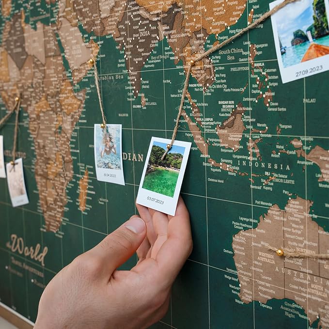 Canvas World Map with Cork Pin Board - English Lettering - Decorative Wall Decoration for All Rooms - Canvas Pictures with World Map Motif (120x80 cm, Pattern 4)