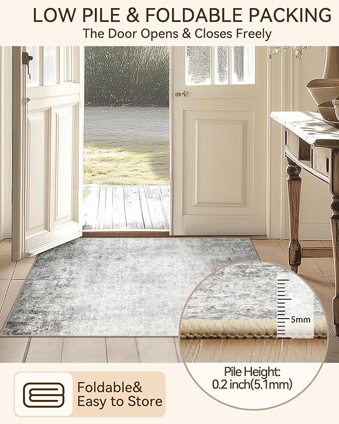 Washable Area Rugs 7'x9' Non-Slip Modern Abstract Soft for Living Room Entryway Bedroom Nursery, Print Pattern, Gray White Grey