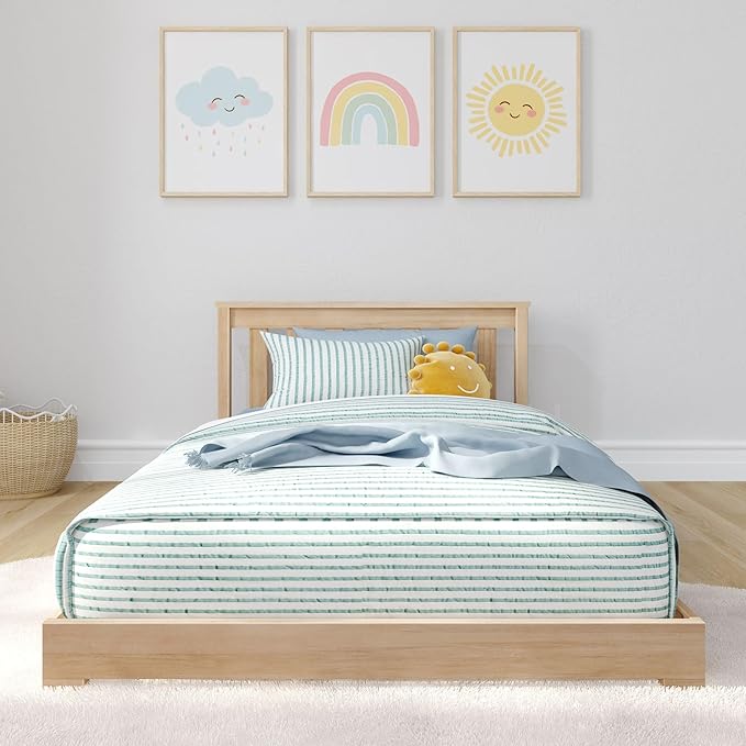 Max & Lily Classic Twin Floor Bed, 79.75 Inches, Solid Wood Low Bed Frame for Kids, Modern Floor Bed for Bedroom, Blonde