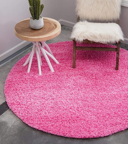 Unique Loom Solid Shag Collection Area Rug (8' Round, Taffy Pink)