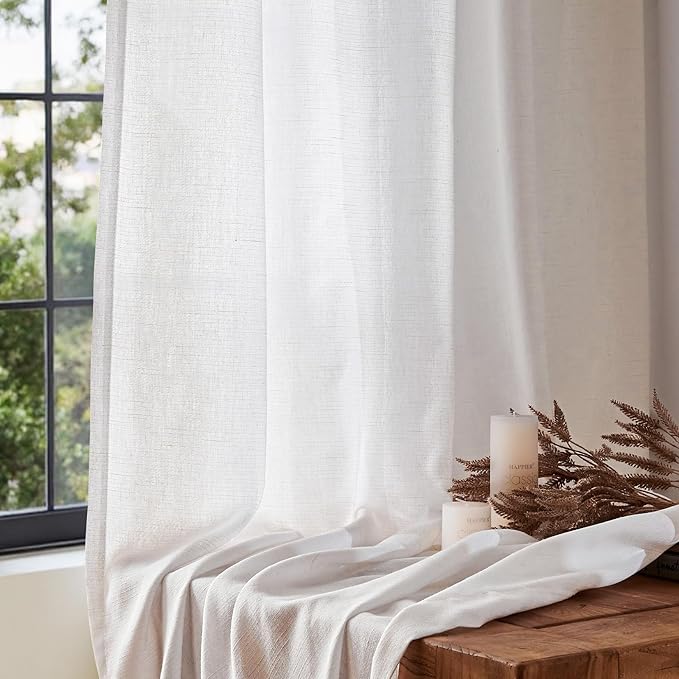 jinchan Linen Blend Curtains 72 inch Length 2 Panels for Bedroom Living Room, Light Filtering 50 inch Wide Farmhouse Drapes with Rod Pocket Back Tab(50W x 72L, Off White)