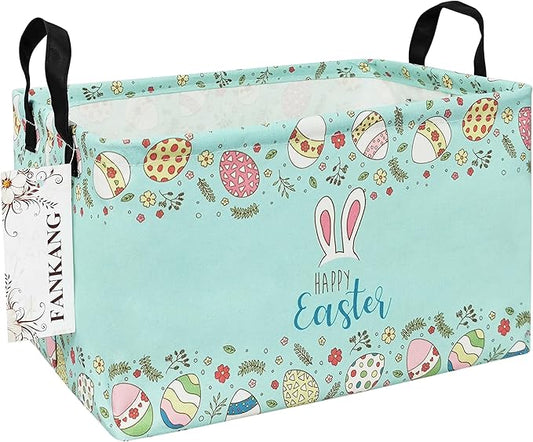 FANKANG Storage Bins, Nursery Hamper Canvas Laundry Basket Foldable with Waterproof PE Coating Large Storage Baskets for Kids Boys and Girls, Office, Bedroom, Clothes,Toys(Easter basket