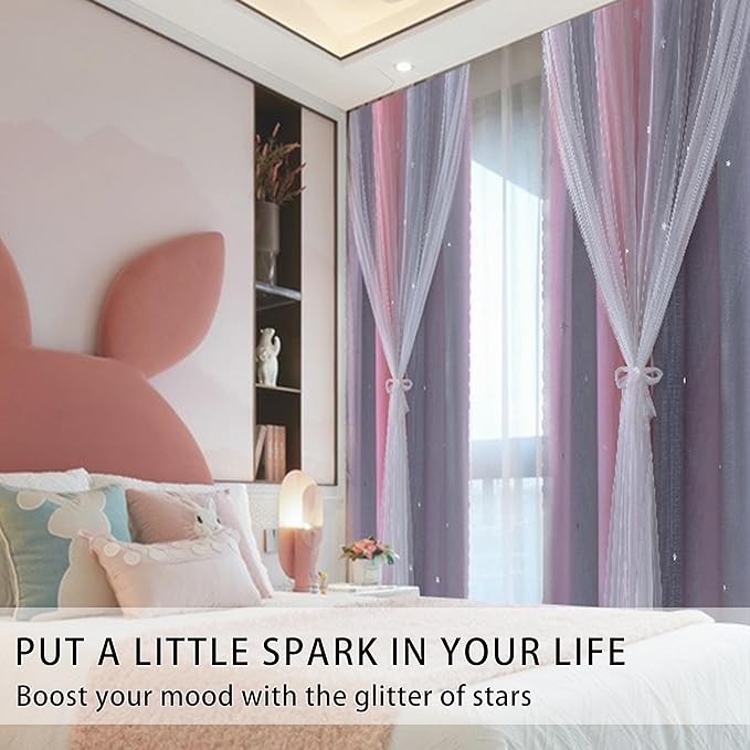 XiDi Ombre Gray and Pink Blackout Curtains for Girls Bedroom 63 Inch Length 2 Panels,Grommet Window Drapes for Kids Room Decro Pink Grey