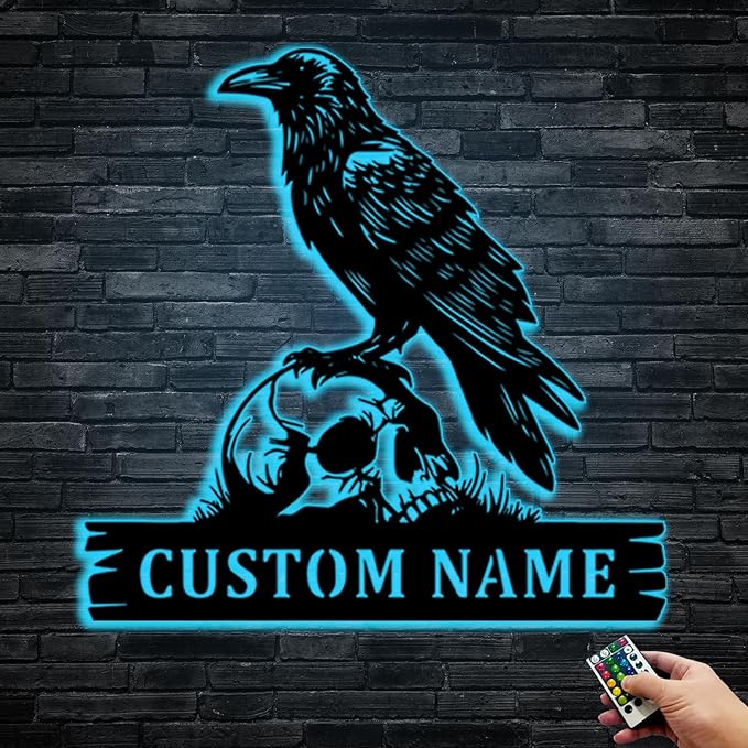 Personalized Crow Metal Sign,Raven Sign,Custom Black Crow Name Sign,Metal Crow Wall Art,Raven Birdwatch Home Decor,Gift for Bird Lover