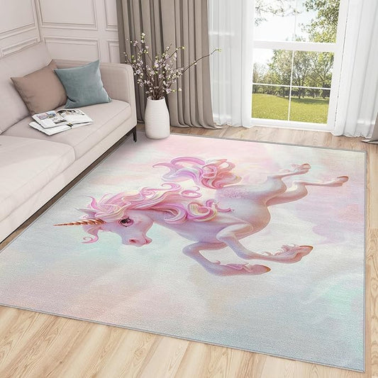 Unicorn Rugs Fro Girls Room - 5x6 Rug - Unicorn Rug - Kawaii Fantasy Animal Area Rug - Girls Kids Baby Nursery Rugs - Gradient Cute Cartoon Carpet - Home Decor