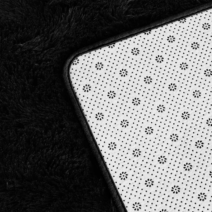 Shag Area Rug, 4 X 6 Plush Fuzzy Rugs for Living Room, Ultra Soft Fluffy Furry Rug for Bedroom, Indoor Carpet Nursery Rugs for Kids Room Home Decor, Black