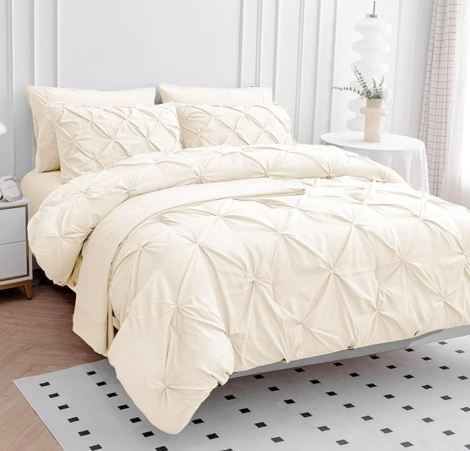 LANE LINEN Cal King Size Comforter Set - 7 Pieces Cal King Size Bed in A Bag, Cal King Bedding Sets with Comforters, Sheets, Pillowcases & Shams, Bedding Set - Ivory