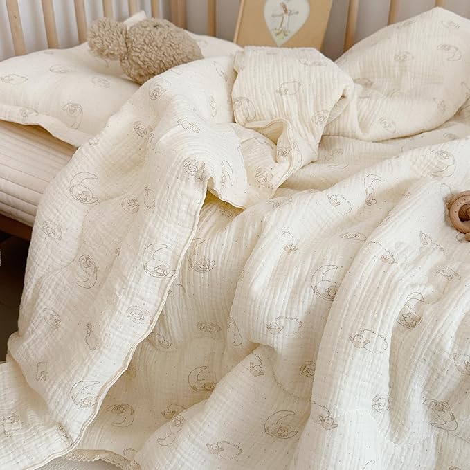 BuLuTu Muslin Baby Quilt Crib Blanket Toddler Comforter for Girls Boys| 2 Layer Cotton Muslin| Soft Breathable| 47"x59", 1.5 Pounds| Sheep Pattern | Machine Washable