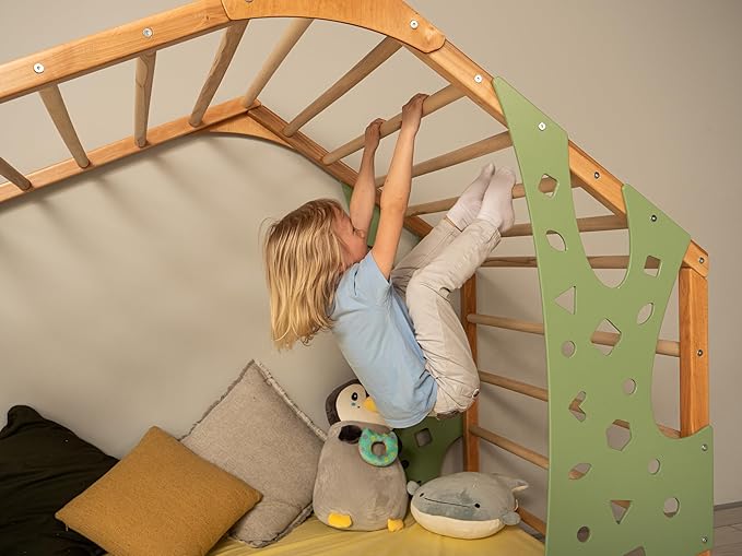 BUSY WOOD Climbing Bed for Toddler Monkey - Montessori Floor Bed Frame Jungle Gym - Twin, Full Bedframe