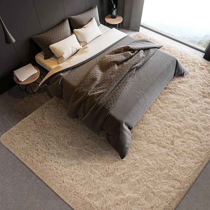 BENRON Soft Fluffy Rugs for Living Room 8 x 10 Light Tan, Extra Large Area Rug for Bedroom Dining Table Office Kids Nursery Room, Machine Washable