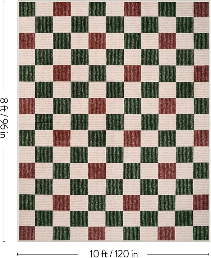 LIVEBOX 8x10 Christmas Area Rugs for Living Room Clearance, Checkered Non-Slip Washable Rugs, Farmhouse Neutral Classic Pattern Boys Area Rug for Bedroom, Carpet for Dining Room(Christmas,8'x10')