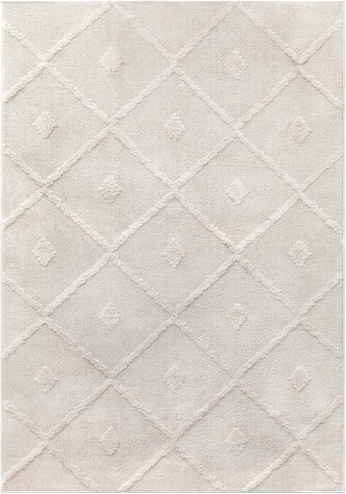 Antep Rugs Palafito 8x10 Geometric Shag Diamond High-Low Pile Textured Indoor Area Rug (Beige, 7'10" x 10')