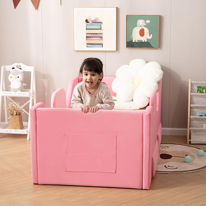 Toddler Bed Frame with 2 Drawer and Storage Bag, Kids Bed with Removable Safety Rails, Standard Crib Size Portable Beds, Safety Upholstered Child Beds for 1-6 Years Old