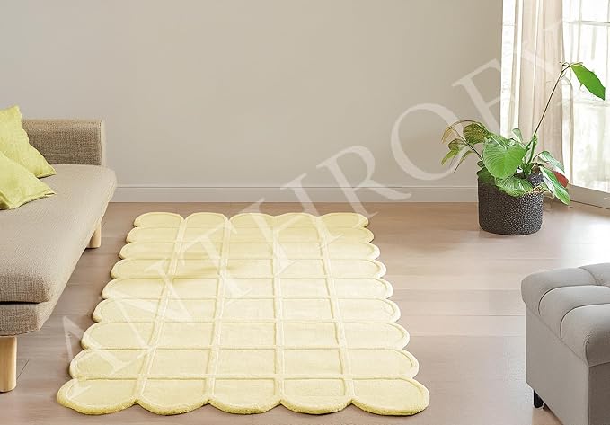 Selena Scallop Area Rug – 4’ x 6' – Handmade Wool Area Rugs – Yellow – Rugs for Living Room, Bedroom – Anti-Skid – Carpets with Non-Slip Natural Backing with 100% Cotton