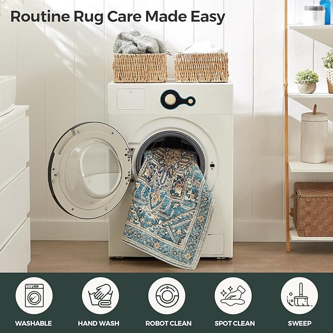 WITSHOCK 3x20 Extra Long Runner Rug for Hallway: Washable Boho Low Pile Stain Resistant Foldable Floor Carpet for Bedroom Entryway Bathroom Kitchen, Neutral Distressed Farmhouse Rug, Grey, 36″x240″