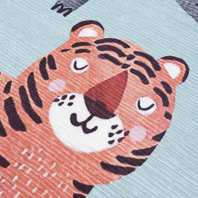 Hauteloom Petey Kids Room, Nursery Machine Washable Area Rug - Animals - Blue, Terracotta - 5'3" x 7'3"
