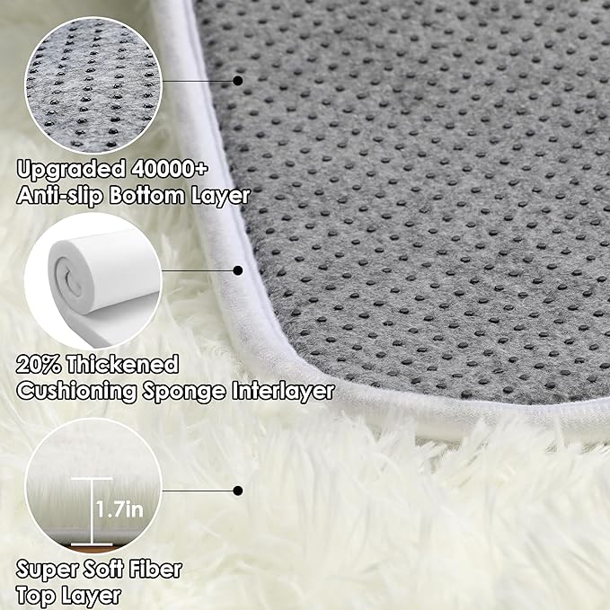 ONASAR Cream White 8x10 Area Rugs for Living Room, Large Fluffy Shag Bedroom Rug, Ivory Washable Soft Plush Thick Shaggy Big Floor Carpet for Kids Boy and Girls Teen Dorm Nursery Indoor Home Decor