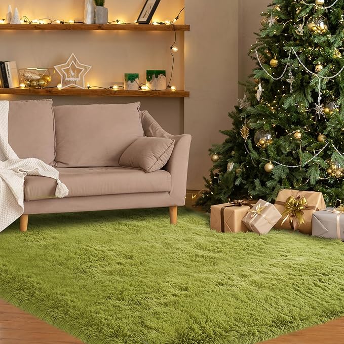 CAIYUECS 4x6 Green Area Rug for Bedroom: Fluffy Shag Rugs for Living Room-Modern Fuzzy Furry Plush Soft Rugs for Kids Girls Room,Shaggy Rug for Dorm Home Decor(4x6 Feet,Light Green)