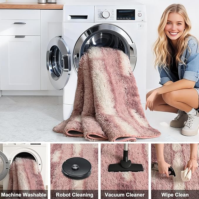 5x7 Feet Area Rugs for Living Room Bedroom,Pink and White Machine Washable Soft Fluffy Shaggy Indoor Rug, Floor Carpet for Girls Boys Kids, Dorms, Nursery Rooms, Home Decor Aesthetic