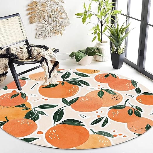 Orange Round Rug Tangerine Circle Rugs for Bedroom Dorm Living Room Area Rug Floor Mat Pad Doormat Carpet, 6'X6'(180x180cm)