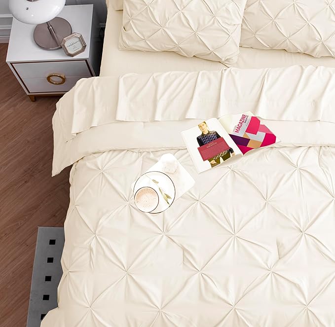 LANE LINEN Cal King Size Comforter Set - 7 Pieces Cal King Size Bed in A Bag, Cal King Bedding Sets with Comforters, Sheets, Pillowcases & Shams, Bedding Set - Ivory