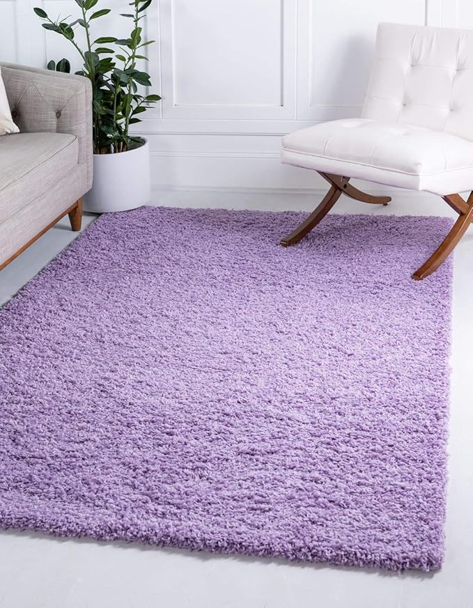 Unique Loom Solid Shag Collection Area Rug (5' 1" x 8' Rectangle Lilac)