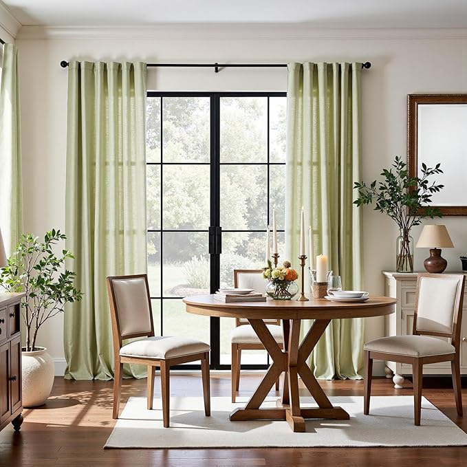 jinchan Linen Blend Curtains 90 inch Length 2 Panels for Bedroom Living Room, Light Filtering 50 inch Wide Farmhouse Drapes with Rod Pocket Back Tab(50W x 90L, Sage Green)