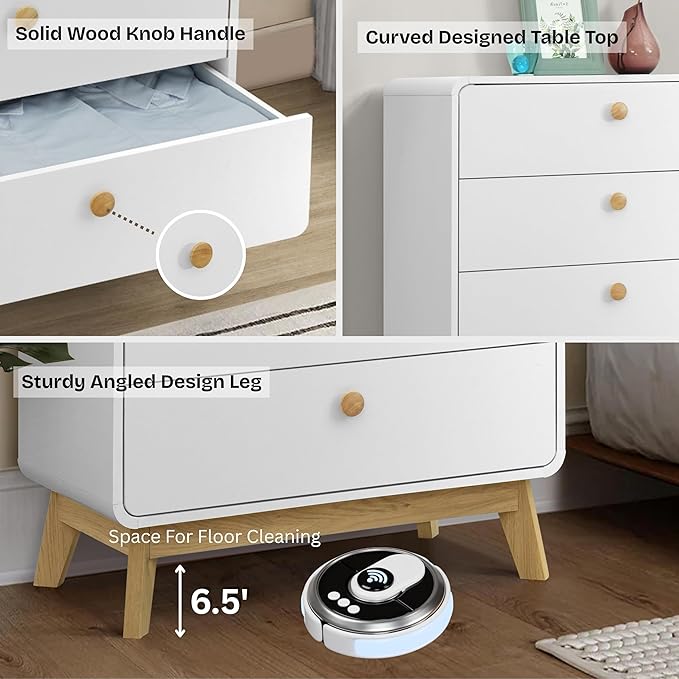 ELISA HOME Aries 5 Drawer Chest for Bedroom, Modern Wide Chest of Drawers, Wood Storage Organizer for Clothes, Entryway, Hallway, Nursery or Living Room, White