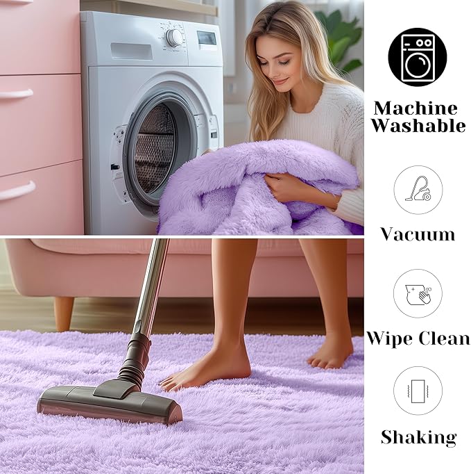 ONASAR Purple Area Rugs for Bedroom Living Room, Washable Fluffy 4x6 Indoor Bedside Floor Throw Rug, Soft Plush Shaggy Carpet for Nursery Kids Girls Boys Teen Dorm Home Office Decor Aesthetic