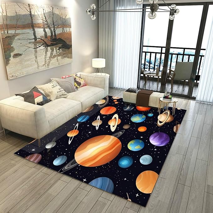 Space Rug for Kids Room Rugs Cartoon Stars Carpet Galaxy Planet Printed Throw Rugs for Boys Children Bedroom Living Room,39 in x 79 in