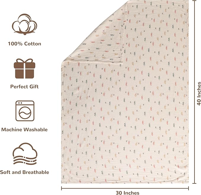 NTBAY 4 Layer Muslin Cotton Toddler Blanket, 30x40 Soft and Breathable Receiving for Newborns and Infants, Perfect for Crib, Stroller, Travel, Lightweight Nursery Blanket, Retro Race Car