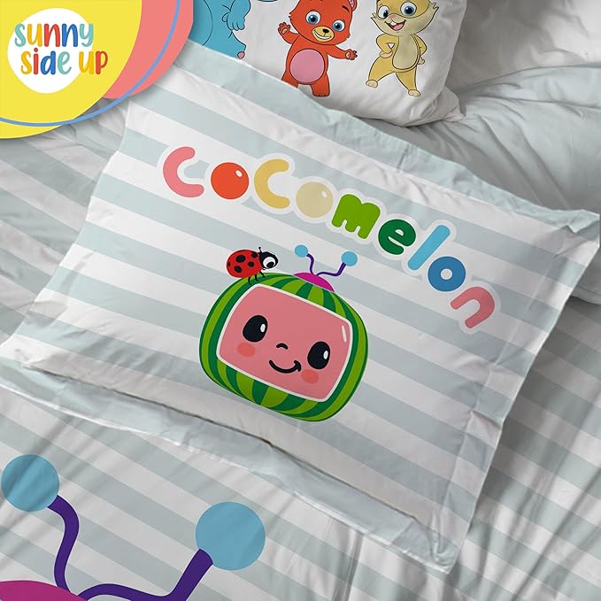 CoComelon Full Size Comforter Set - 7 Piece Kids Bedding Includes Comforter, Sheets & Pillow Cover - Super Soft Microfiber Animal Bed Set