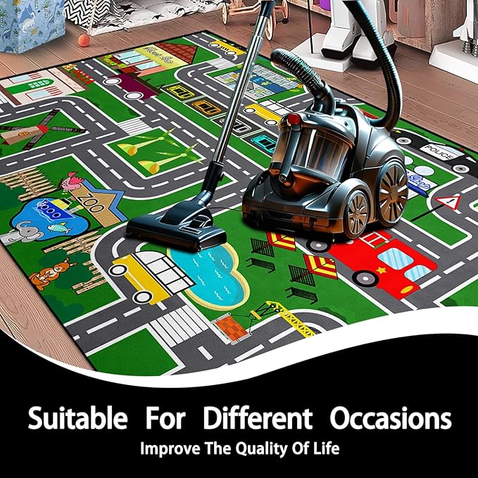 Car Rugs for Kids Toy - Car Track Carpet for Boys Road Rug for Bedroom Road Map Carpet for Kids Toy Play Mat Farm, 3x5 Feet
