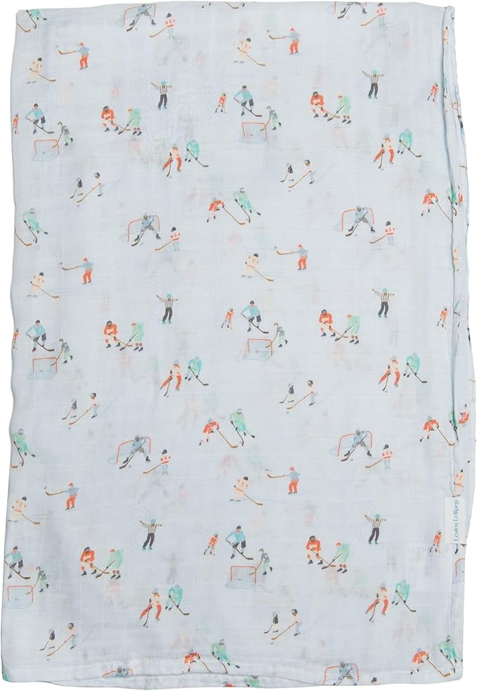 Loulou Lollipop Muslin Swaddle Blanket, 70% Rayon from Bamboo, 30% Cotton, Ice Hockey, 18-24 Months