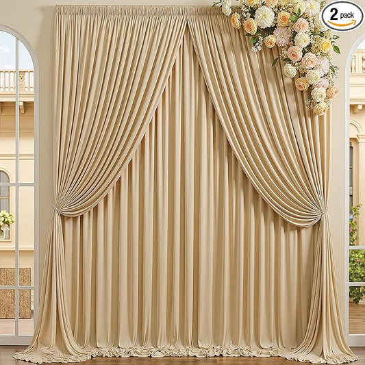 10×14 ft Beige Backdrop Curtain for Wedding Parties, 2 Panels 14ft Long Wrinkle Free Silky Polyester Backdrop Drapes Tan Photo Back Drop Cloth for Birthday Baby Shower Photography Backgrounds