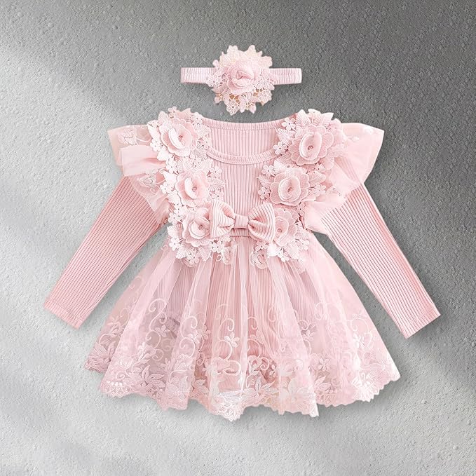 Giraropa Baby Girl Fall Winter Clothes Long Sleeve Romper Dress + Socks + Headband Newborn Infant Cute Casual Outfits
