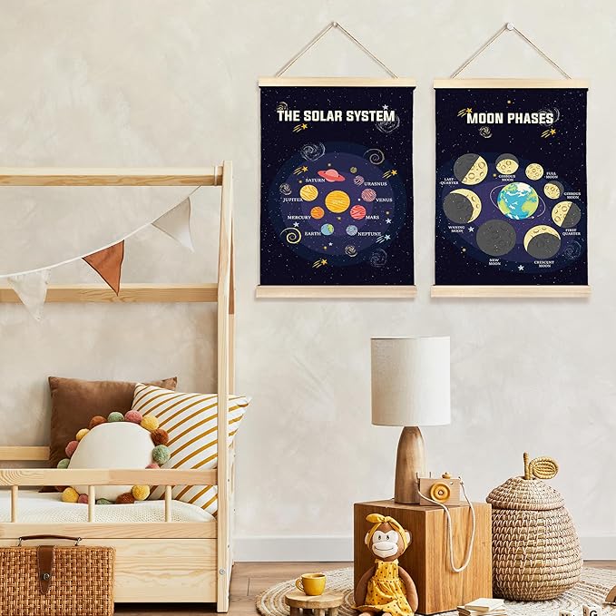 Hiuwevt Solar System Poster Hanger Frame, Space Nursery Decor, Mystical Cosmic Educational Wall Art Decor for Kids Boys Room Nursery Classroom Home, 12x16 Inch Set of 2