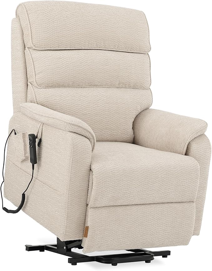 DYNOX 400 lbs Big & Tall Power Lift Recliner Chair for Elderly, Oversized Wide Dual Motor Lay Flat Infinite Positions Recliner with Heat and Massage(9298W,Chenille,Beige)