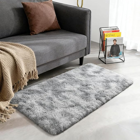 Merelax Soft Area Rugs for Livingroom Bedroom, Shaggy Plush Fuzzy Fluffy Carpet Furry Fur Rug,Modern Indoor Comfy Nursery Kids Dorm Home Decor Floor Mat, 2 x 4 ft, Tie-Dyed Light Grey