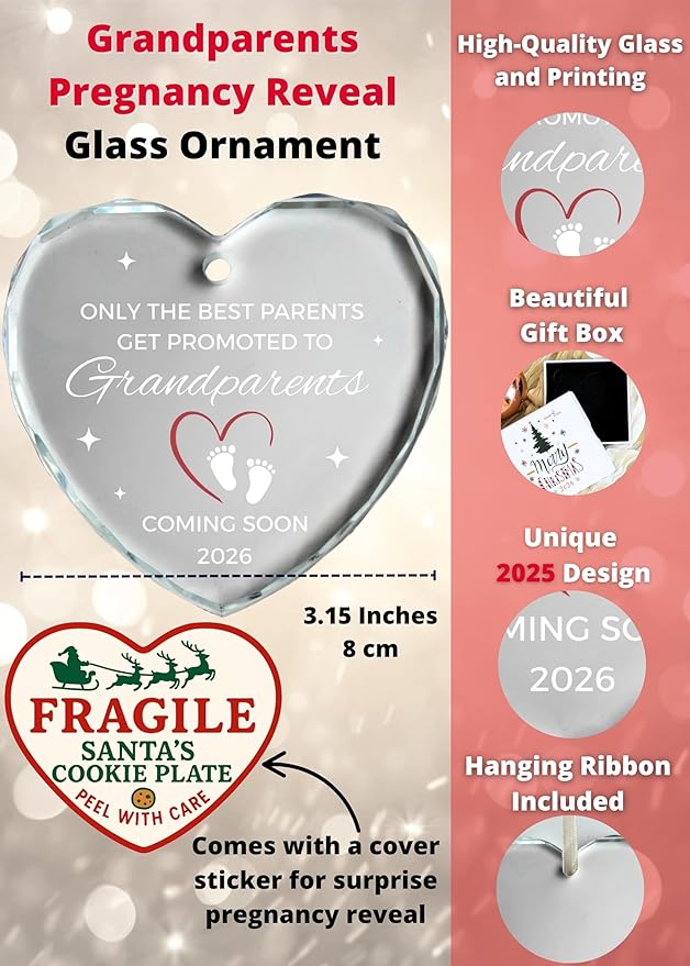 Heart's Sign Christmas Pregnancy Announcement Ornament 2025 | Grandparents Pregnancy Reveal | Promoted to Grandparents Xmas 2025 | Baby on The Way - Coming Soon 2026