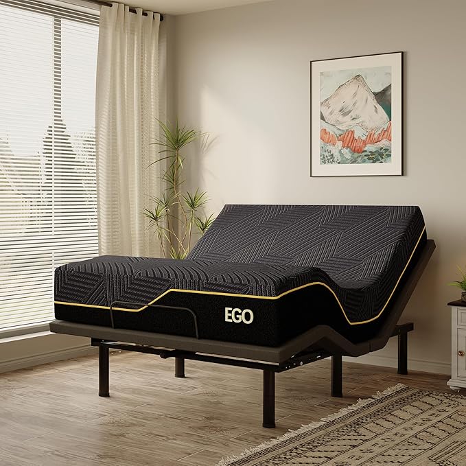 EGOHOME Adjustable Bed Frame Queen and 14 inch Memory Foam Mattress, Independent Head and Foot Incline Electric Bed with Massage, Wireless Remote, Zero Gravity, 2 USB Ports, Adjustable 12" Legs