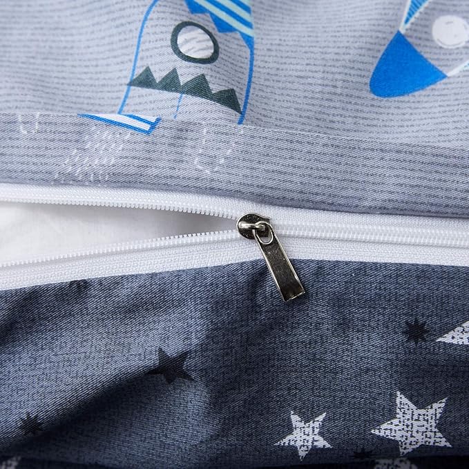 Brandream Boys Outer Space Astronaut Bedding Kids Bedding Sets Twin Size Grey 100% Cotton Duvet Cover Sets Reversible Zipper Closure