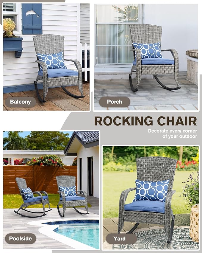 Outdoor Rocking Chair- Glider Rattan Rocker Chair with Heavy Duty Steel Frame- All Weather Outdoor Rocker Chair for Garden, Porch, Backyard, Poolside
