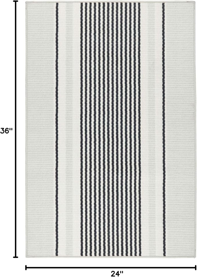 Dash & Albert Gunner Stripe Machine Washable Rug, 2 X 3 Feet, Grey Stripe Pattern