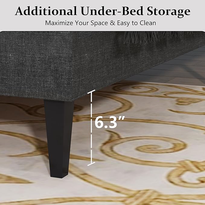 BarnFurin Full Size Bed Frame with Headboard, Upholstered Platform Bed with Adjustable Button Tufted Headboard, Fabric Bed Frame with Wooden Slats Support, No Box Spring Required, Light Grey